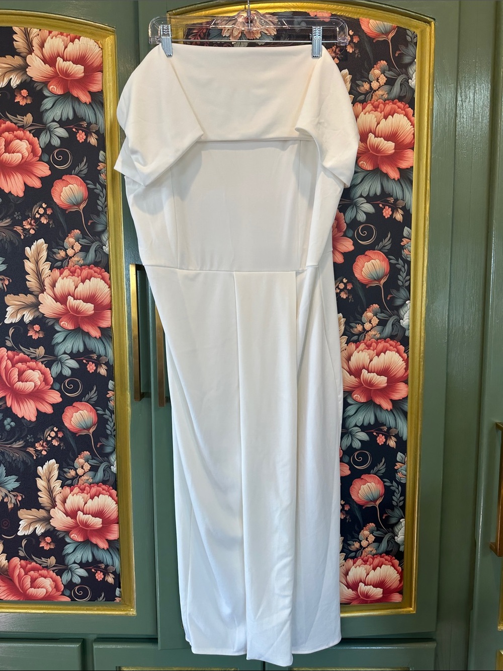 Strapless White Midi-Dress with Foldover shoulders/sleeves